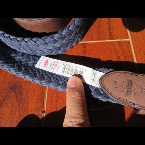 COACH New Flat Braided Belt in Blue 34” - Picture 3 of 4